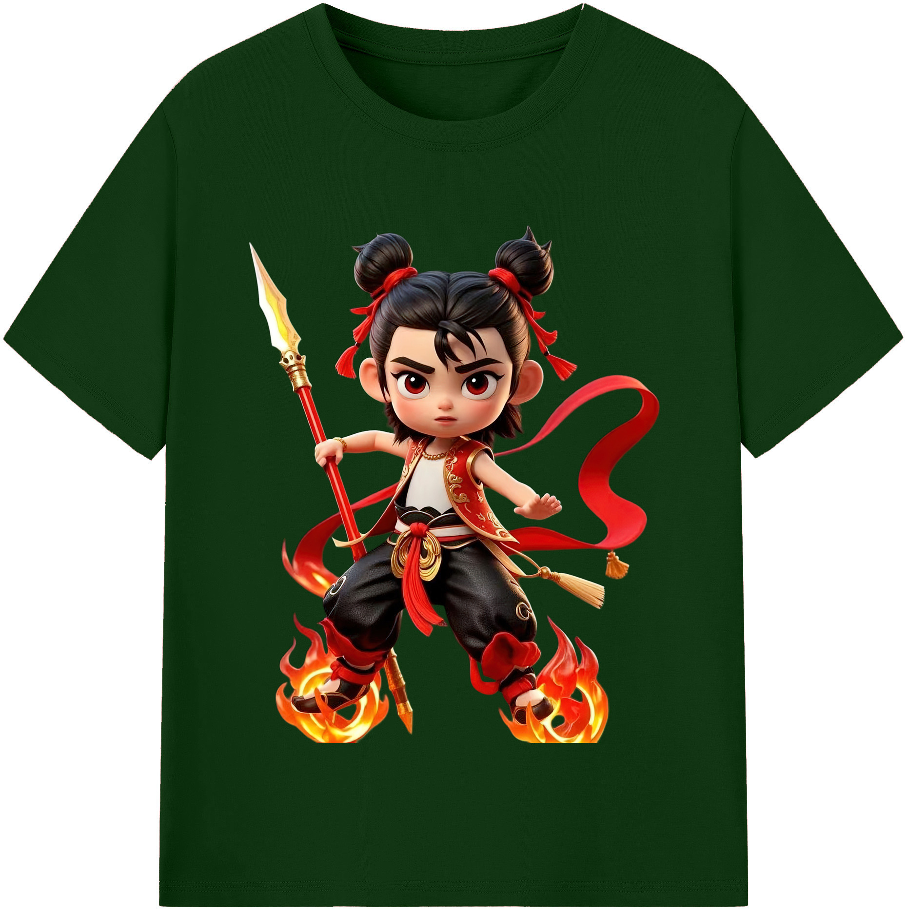 （画像用） Ne Zha 2 ナタ 魔童の大暴れ 綿100％半袖Tシャツ（フロントプリント）